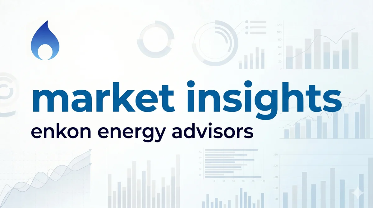 Market insights enkon energy advisors text on a light background with various faint bar, line, and pie charts in the background.